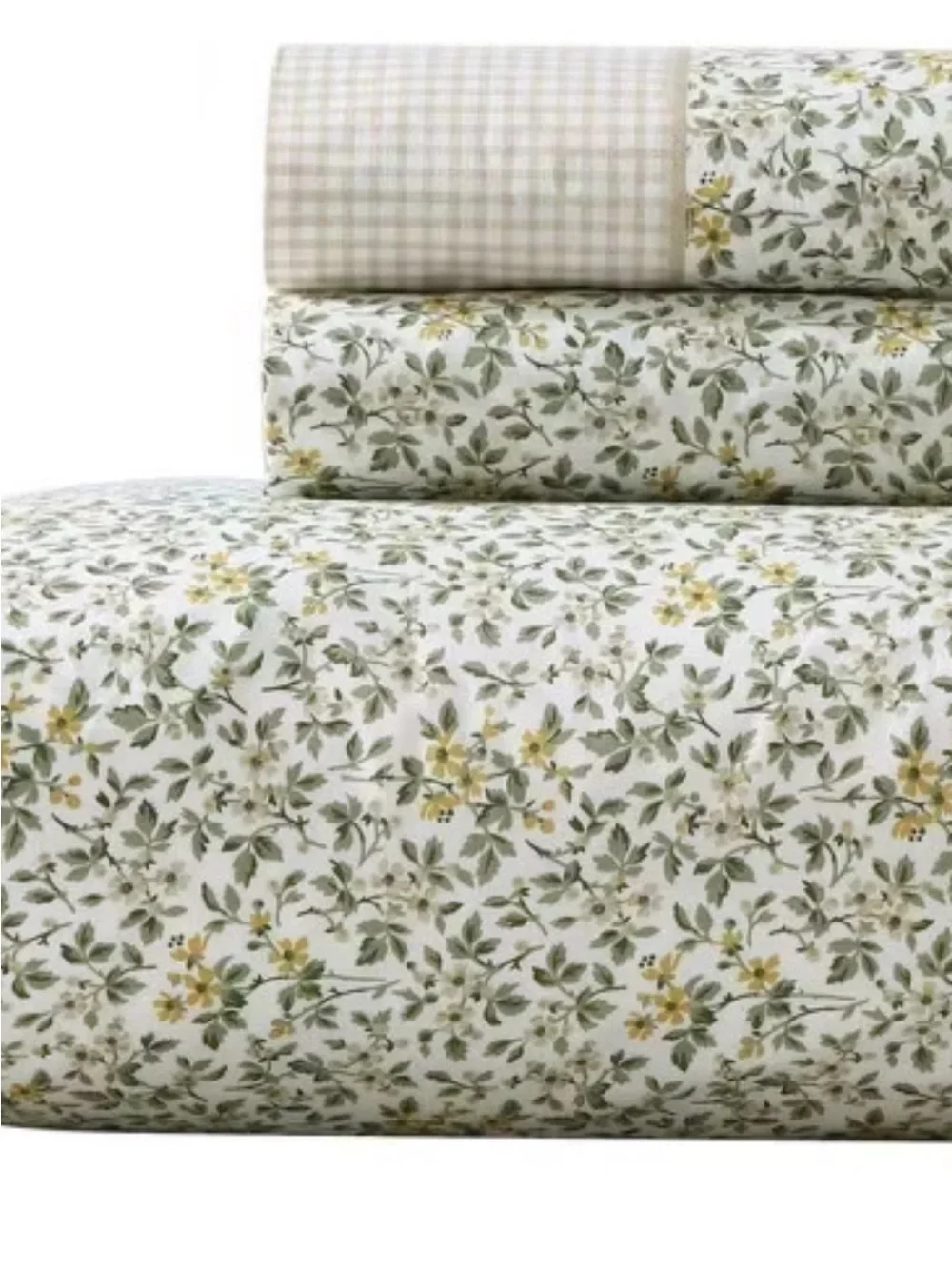 Laura Ashley Tierney Queen Sheet Set NWT Maize Green Floral 100% Cotton Percale